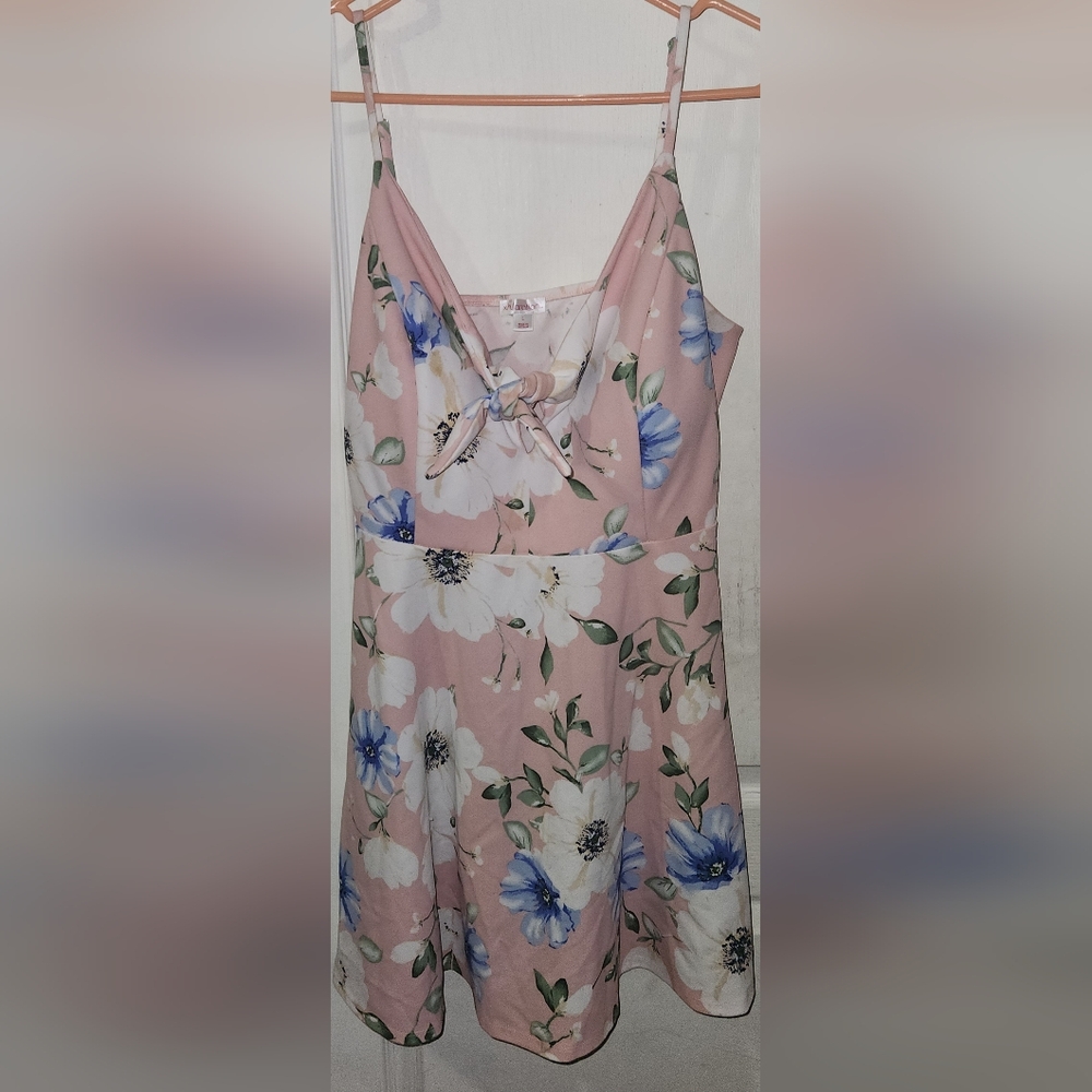 Floral Pink Sundress with Blue and White Accents